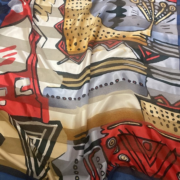 Abstract Scarf 40’ Square Multicolored Scarf EUC - Picture 2 of 4